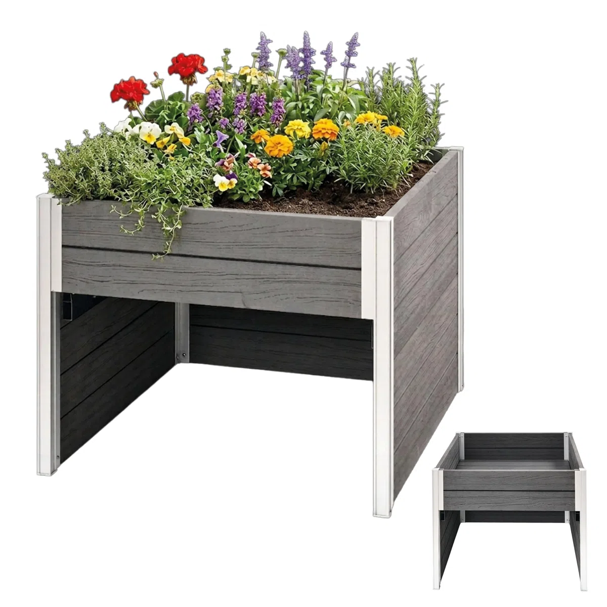 TRUTZHOLM Hochbeet mit Mährobotergarage 2in1 Holzoptik 73x79x56 cm Rasenroboter Garage Pflanzkasten anthrazit