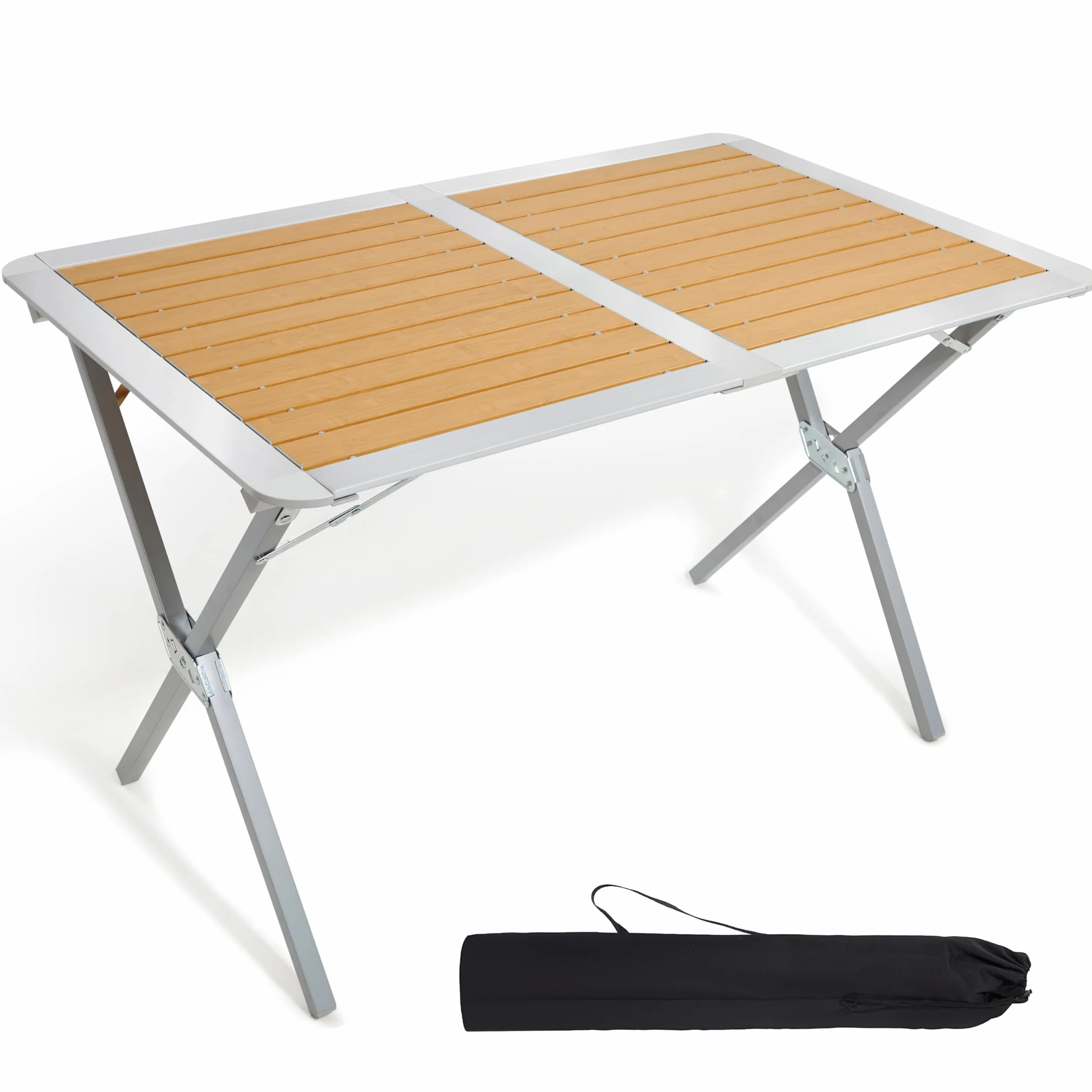 TIMBER RIDGE Campingtisch Klappbar Aluminium Klapptisch für 4-6 Personen Falttisch mit Aufrollbare Tischplatte Faltbar 110x70cm mit Tragetasche Holzoptik für Picknick Garten Camping Balkon
