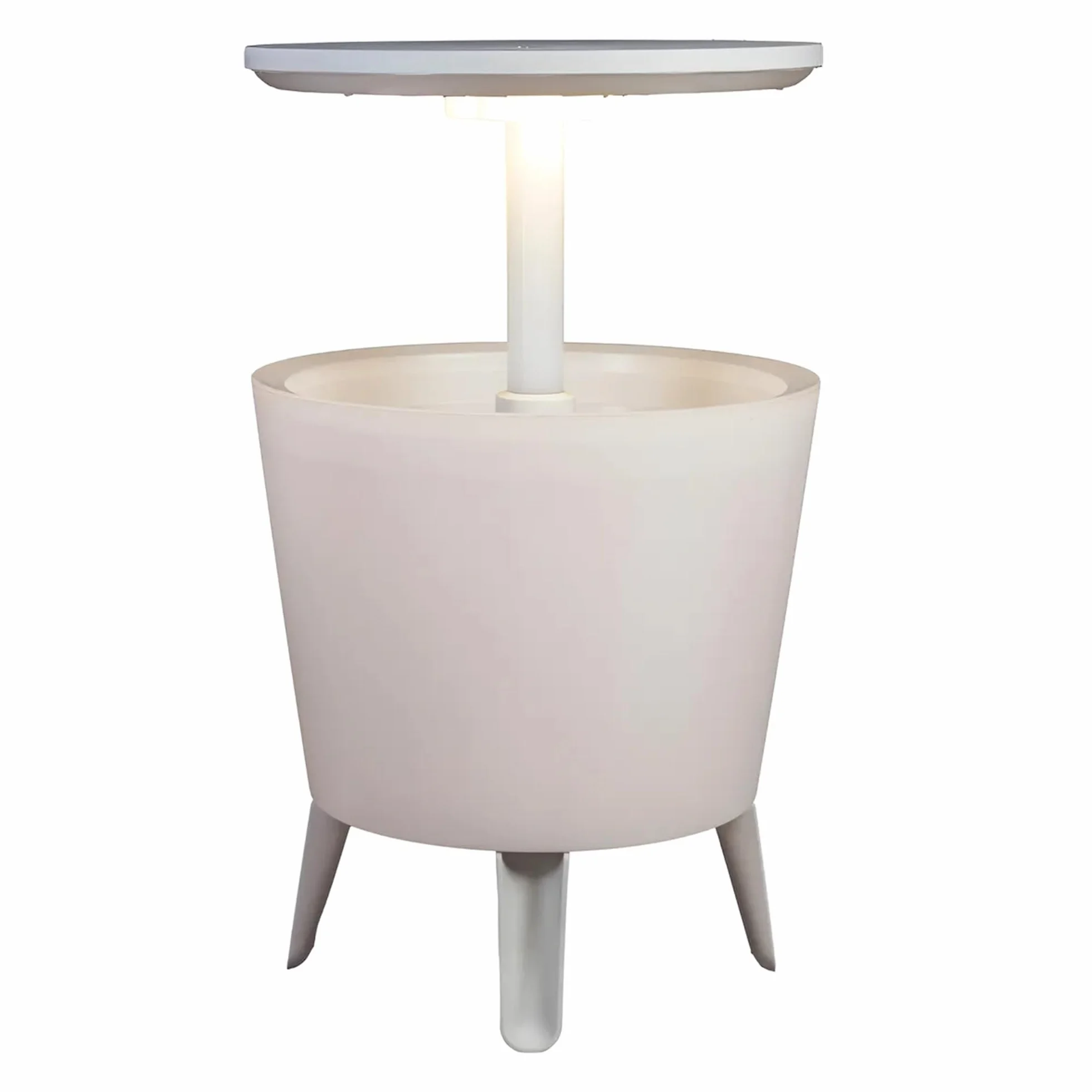 Keter lluminated Cool Bar, weiß, mit LED-Beleuchtung, Cocktailtisch, Beistelltisch inklusive Kühlbox-Funktion, wetterfest, Platz für bis 42 Getränkedosen, ca. L 49,5 x B 49,5 x H 57 cm