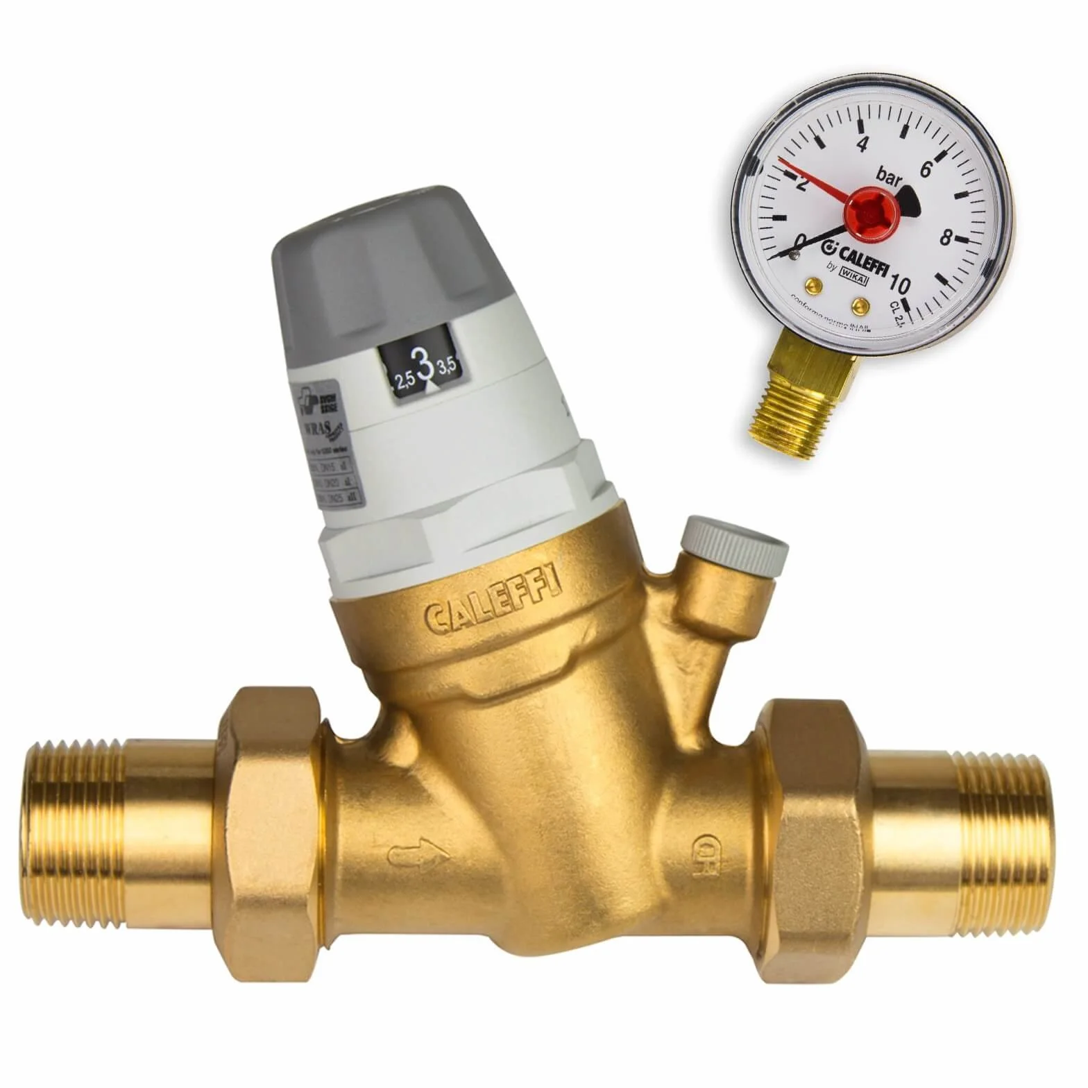 Caleffi Wasserdruckminderer 1/2 Zoll DN15 Druckminderer für Wasser mit Austauschbarer Kartusche und Manometer, Druckminderungsventil, Druckregler 535041, mehrfarbig