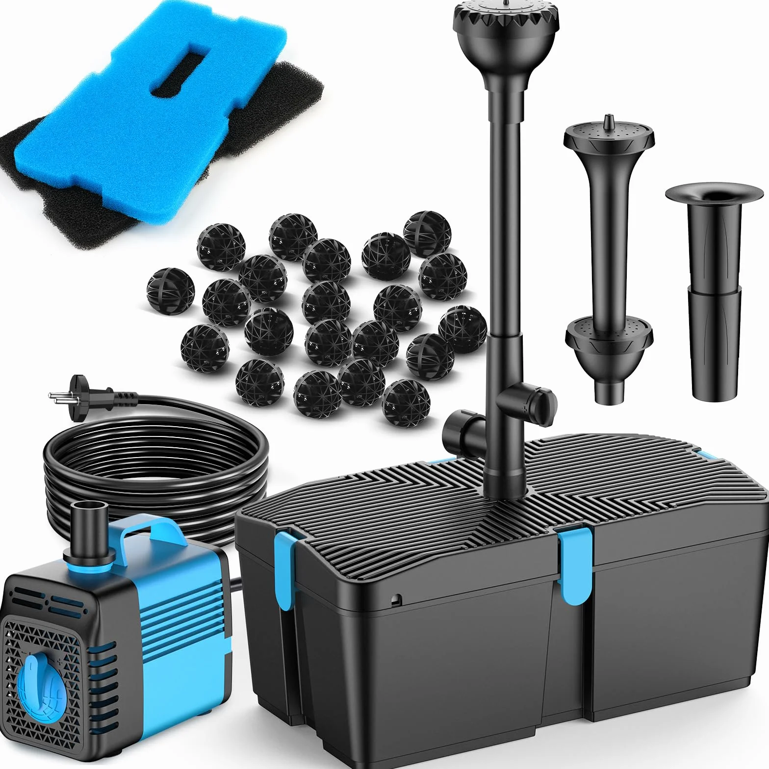 Teichfilter mit Springbrunnenpumpen-Kits, 50W Teichpumpe und Filter-Kit mit Unterwasserpumpe