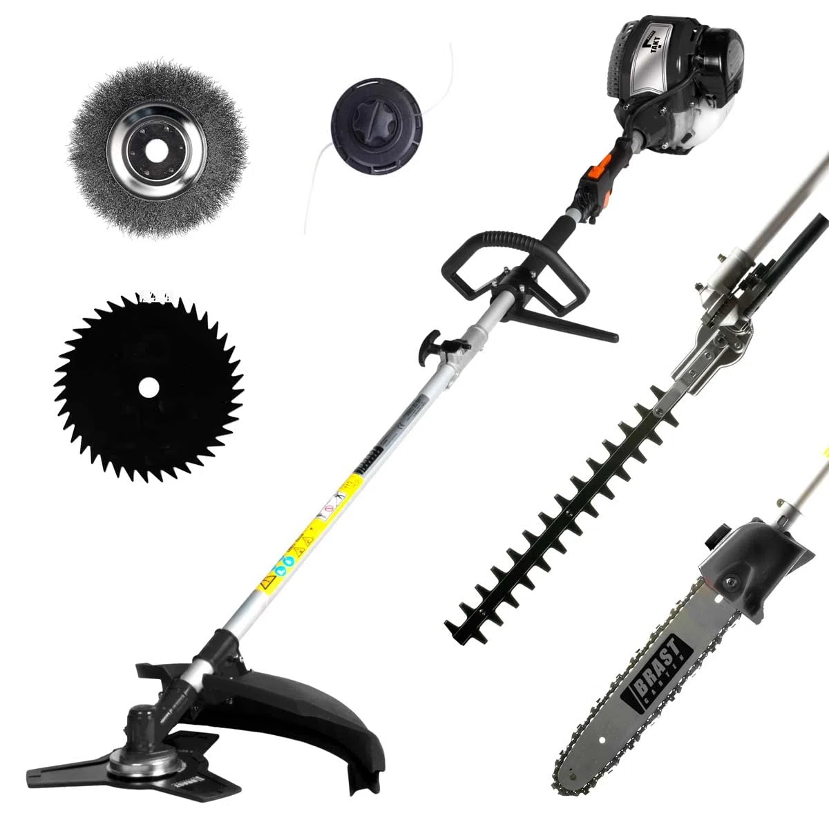 BRAST® 4-Takt Benzin 5in1 Motorsense Heckenschere Hochentaster Freischneider Multitool