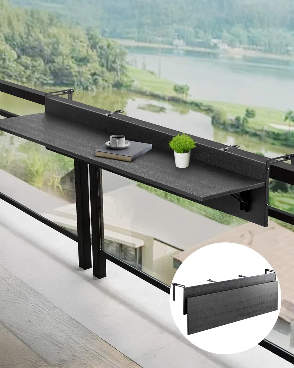 VEVOR Balkontisch, 1500x300 mm, klappbarer Balkonhängetisch, Klapptisch für den Außenbereich, 22 kg Tragkraft, passend für Geländer von 2,54 bis 15 cm, Serviertisch für Terrasse und Deck
