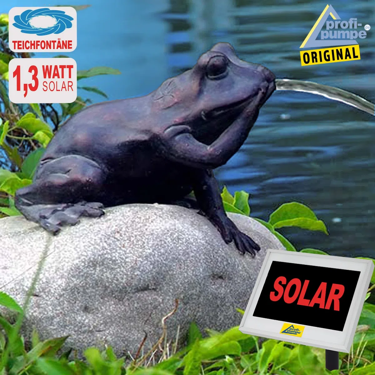 Solar Garten Brunnen Teichpumpe f. Terrasse Gartenteich (MÄRCHEN-Frosch)