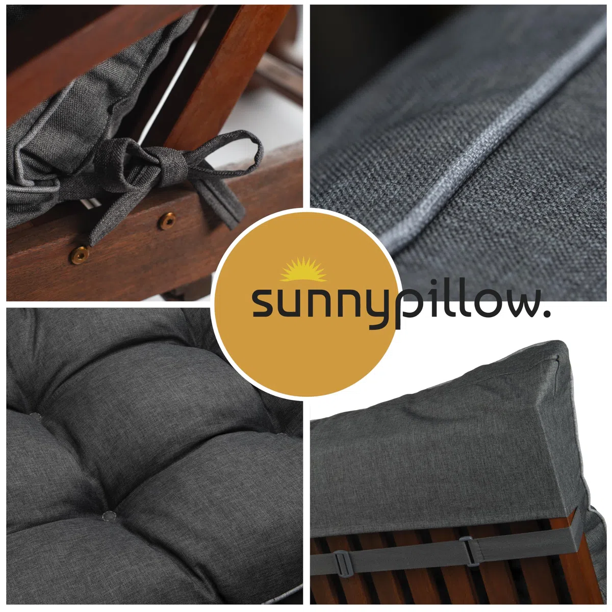 sunnypillow Liegenauflage 200 x 60 - Auflage für Gartenliege extra dick 13cm - Outdoor, wasserdicht, UV Lichtecht - Polster für Sonnenliege - Polsterauflagen für Liegestuhl - Kissen Anthrazit