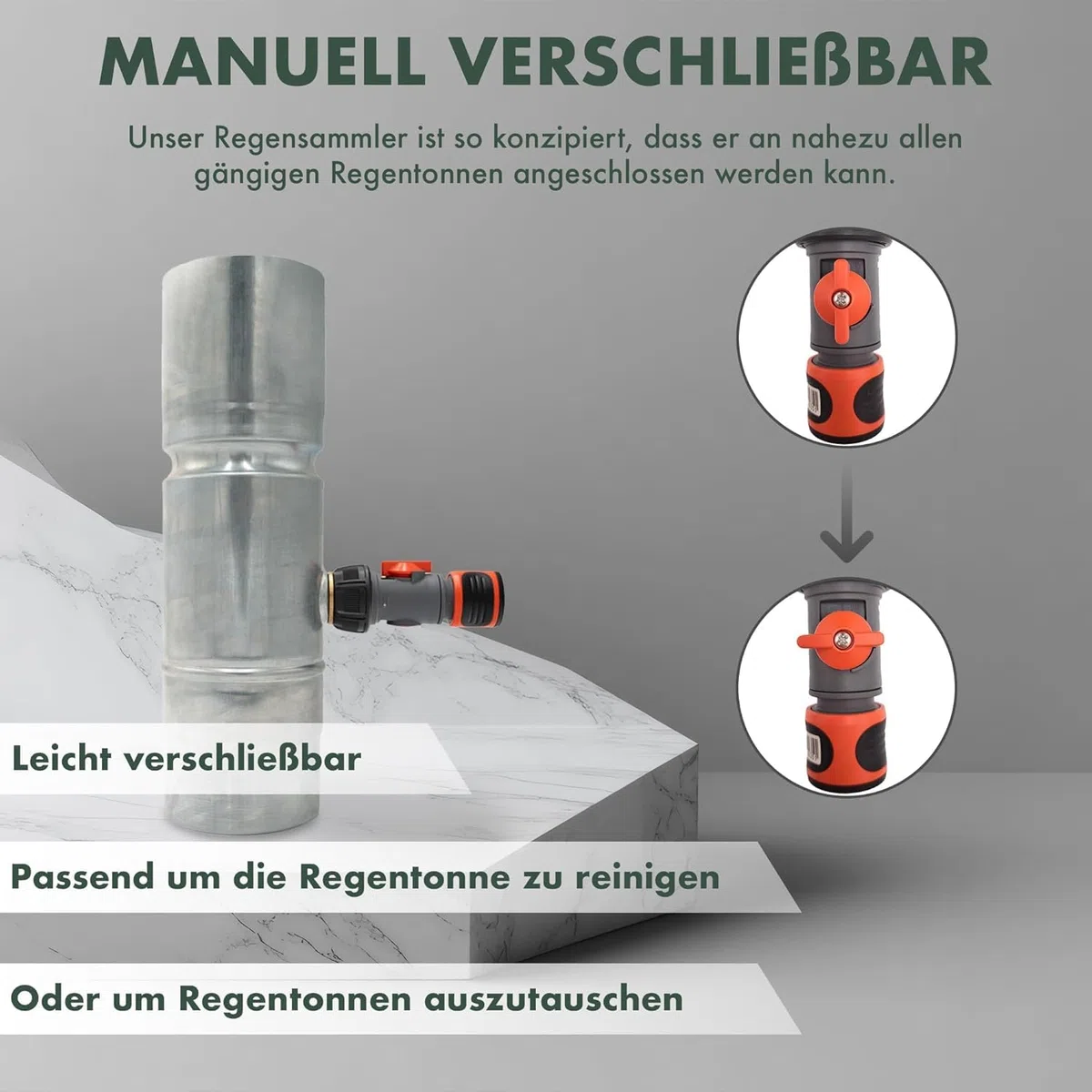 Regensammler für Fallrohre 100 mm - Zink Regenwassersammler für Fallrohr DN100 mit Schlauch- und Fassanschluss - Wassersammler für Regentonne, Zisterne - wetterfest und langlebig - Indiva