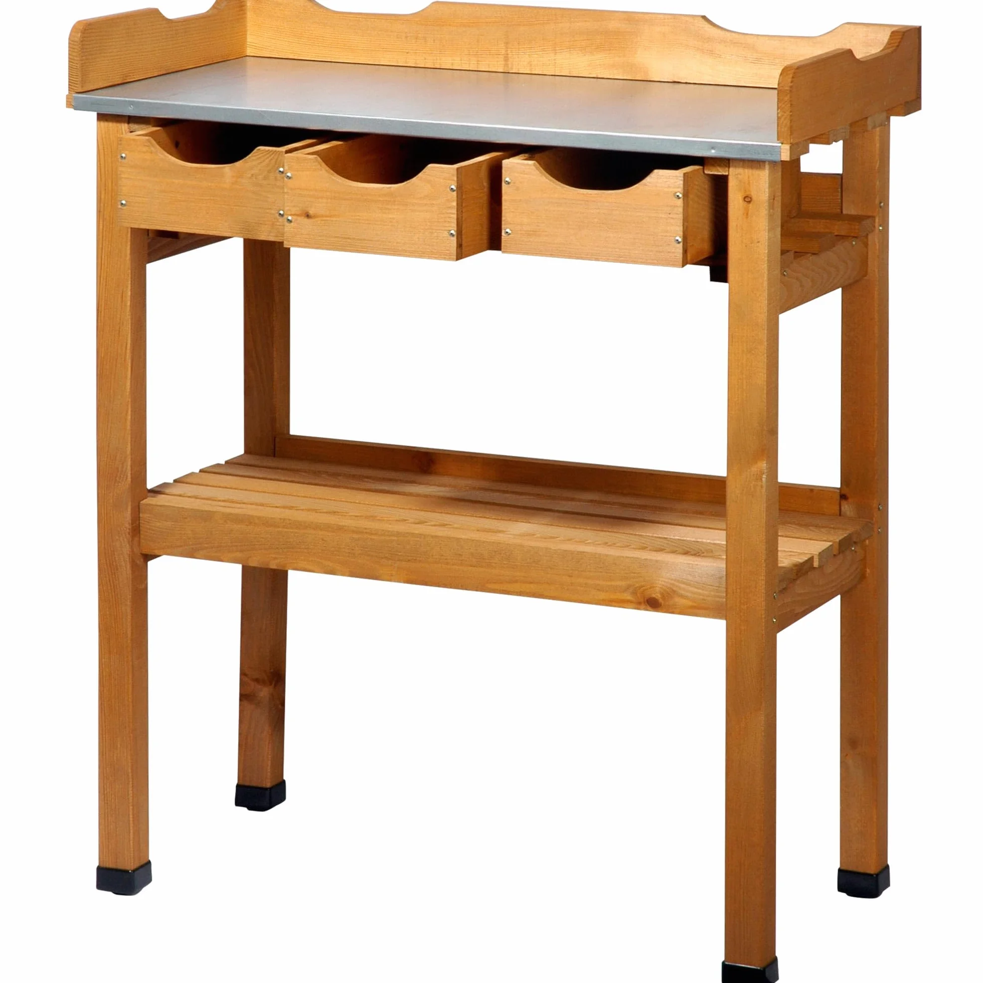 dobar® 29030e Pflanztisch mit 3 Schubladen | Gärtnertisch mit Ablageboden | Umtopftisch Kiefernholz | Blumentisch Massivholz | Gartentisch Outdoor | Verzinkte Arbeitsplatte | 80 x 40 x 90 cm | Braun