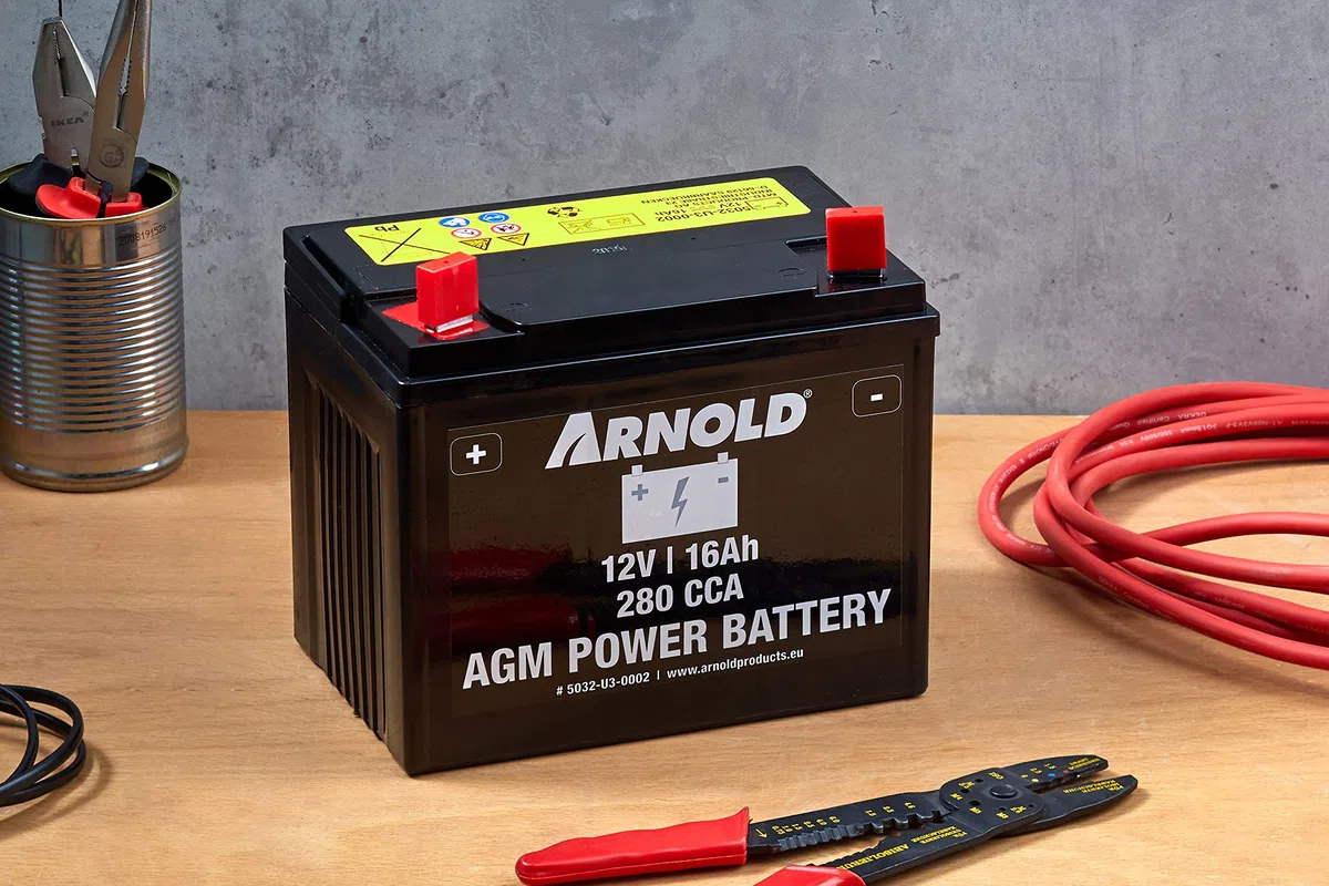 ARNOLD AGM Starterbatterie 12V 16Ah, 280 CCA für Rasentraktoren 5032-U3-0002, 12 V, schwarz