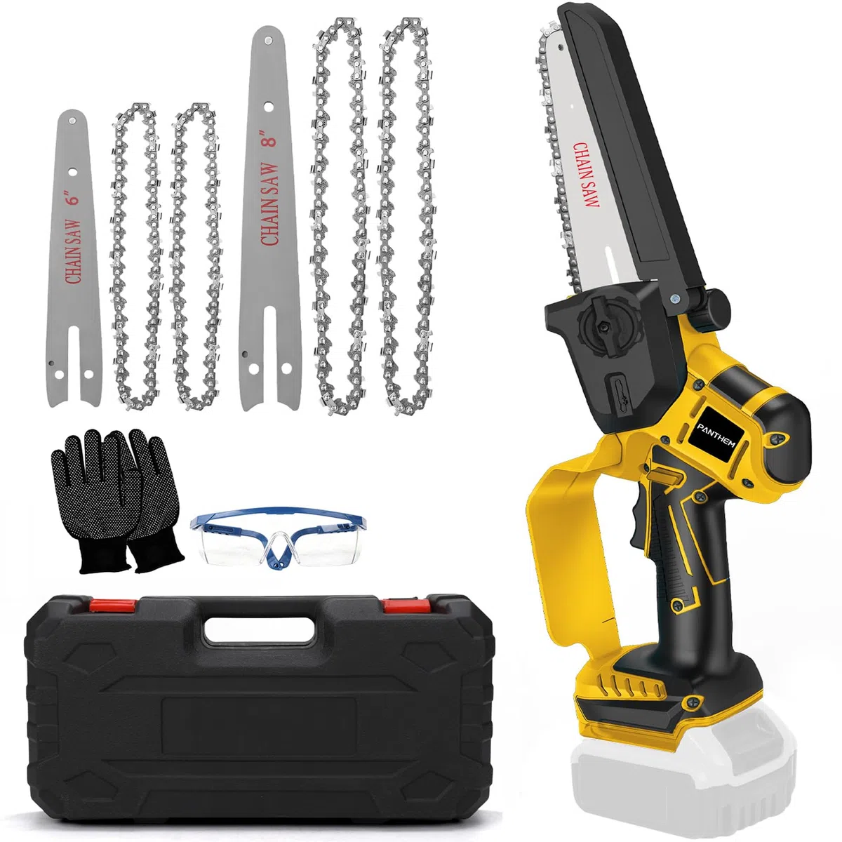 Mini Akku Kettensäge kompatibel mit Dewalt 18V 20V (Ohne akku), Bürstenlose 8 Zoll 6 Zoll Elektro Kettensäge, klein Kettensägen Kette Sicherheitsschloss astsäge Säge Handkettensäge