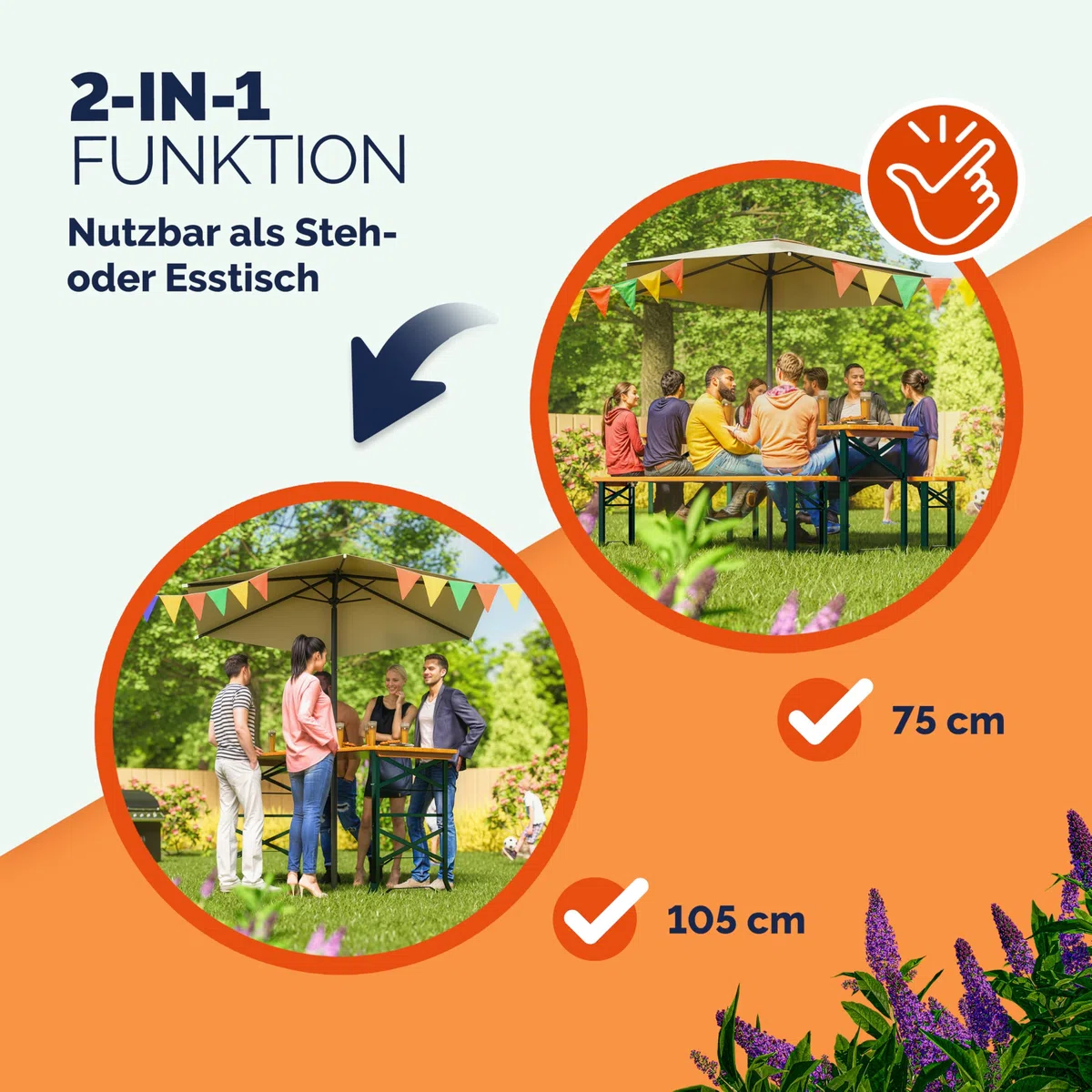 Deuba Bierzelttisch Höhenverstellbar Klappbar Hoch Outdoor Breit Holz XXL Buffettisch 170cm Bierzeltgarnitur Stehtisch Bartisch Partytisch Klapptisch