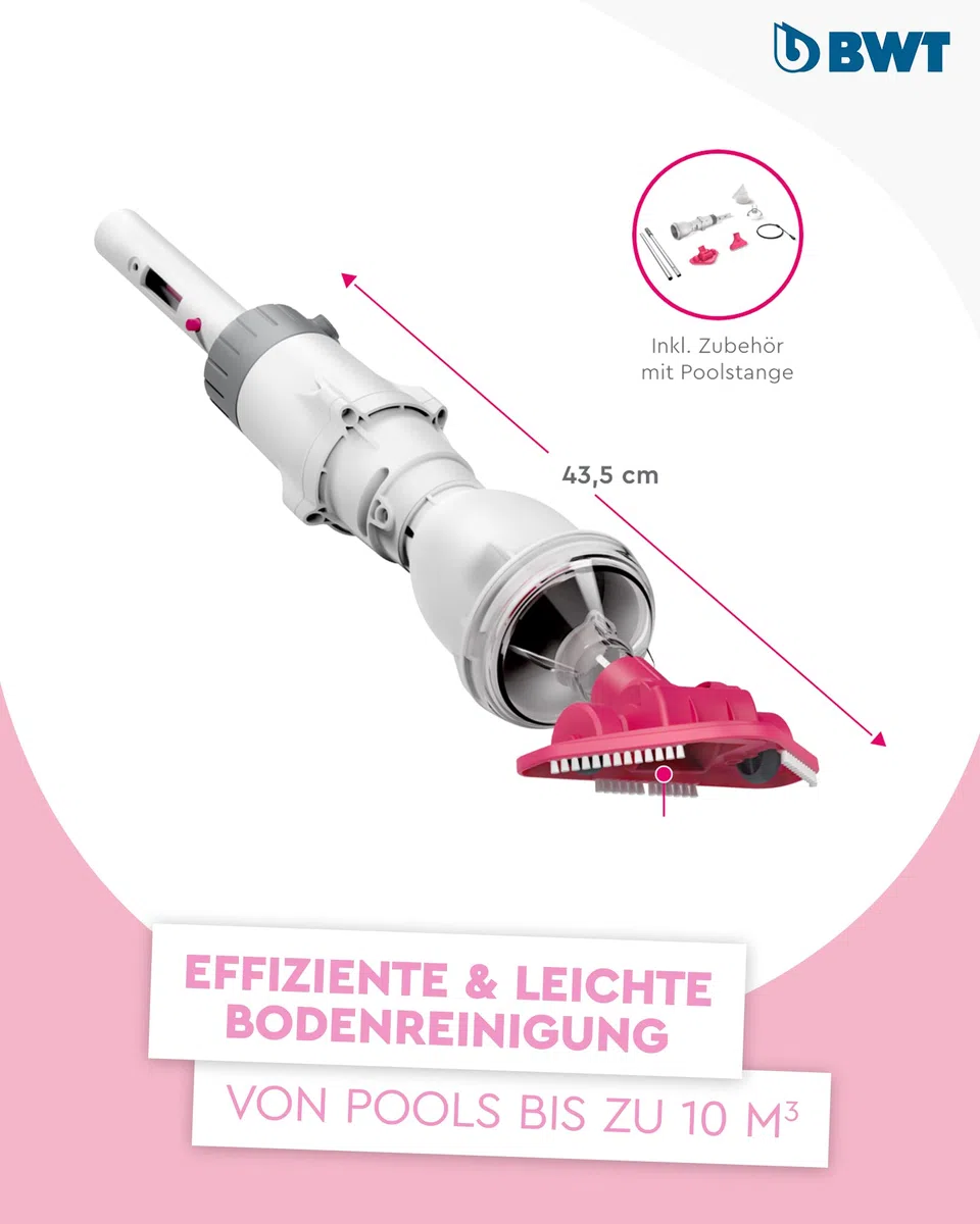 BWT Poolsauger BC02 (mit Standard-Poolstange) | Effektive Reinigung von freistehenden Pools und Pools bis 10 m³ | Kabelloser Betrieb mit maximaler Bewegungsfreiheit | Hohe Saugleistung