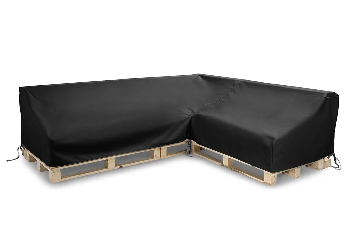 Gutekissen® Abdeckung für Palettenkissen, Abdeckung für Palettenmöbel, Abdeckhauben für Palettenbank, Abdeckung für Palettensofa, Wasserdicht,Anti-UV Paletten Sofa Schwarz (L-Form (262x223/64cm))