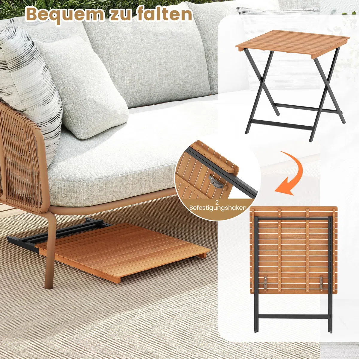 COSTWAY Gartentisch Klappbar Holz, Holztisch Wetterfest, Klapptisch aus Akazienholz, Balkontisch, quadratischer Esstisch für Garten, Balkon, Terrasse, 70 x 70 x 73 cm