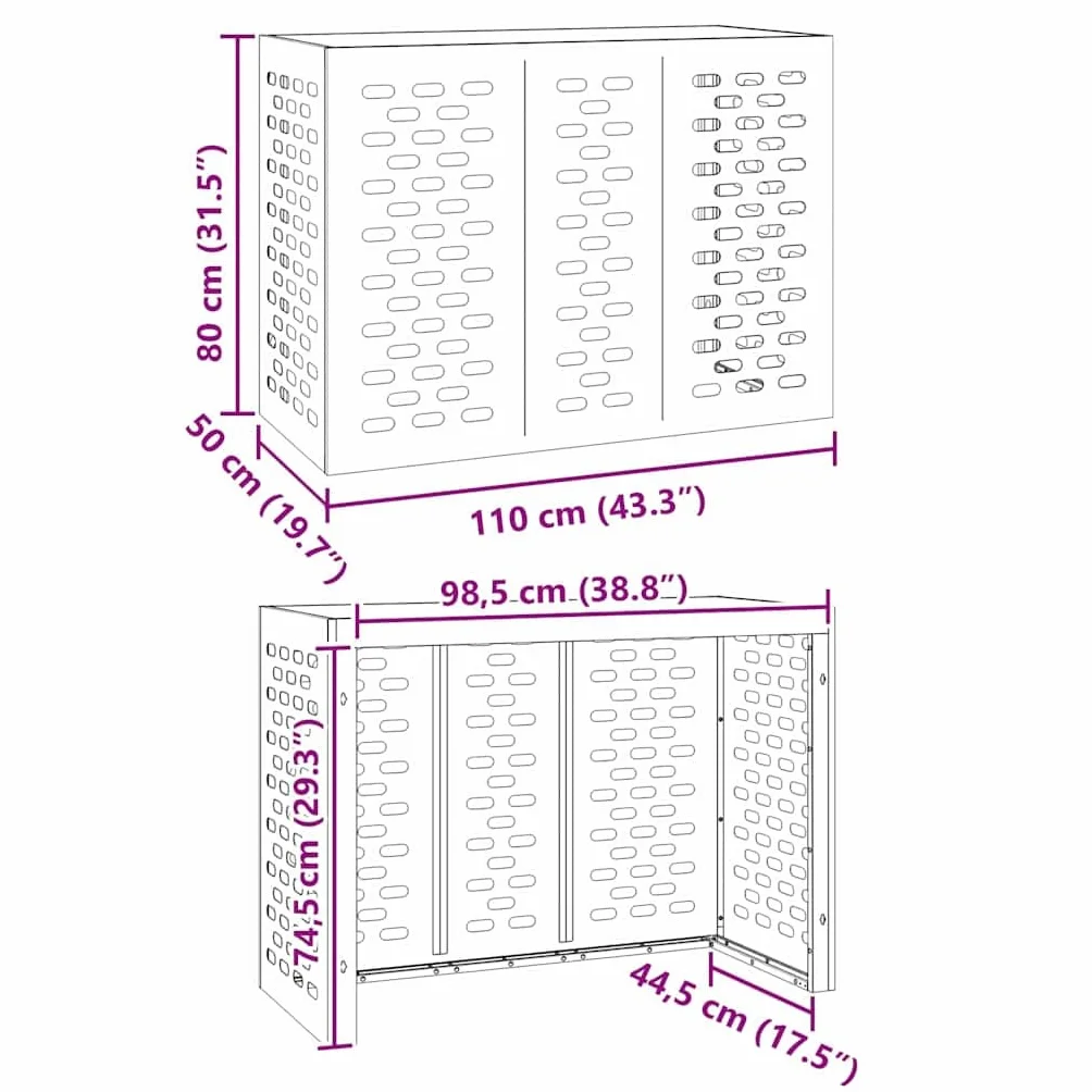 vidaXL Klimaanlagenabdeckung Anthrazit 110 x 50 x 80 cm Stahl, Luftfilter für Klimaanlage, Garten-Geräteabdeckung, wetterfest, schützender Winterbezug, rechteckig