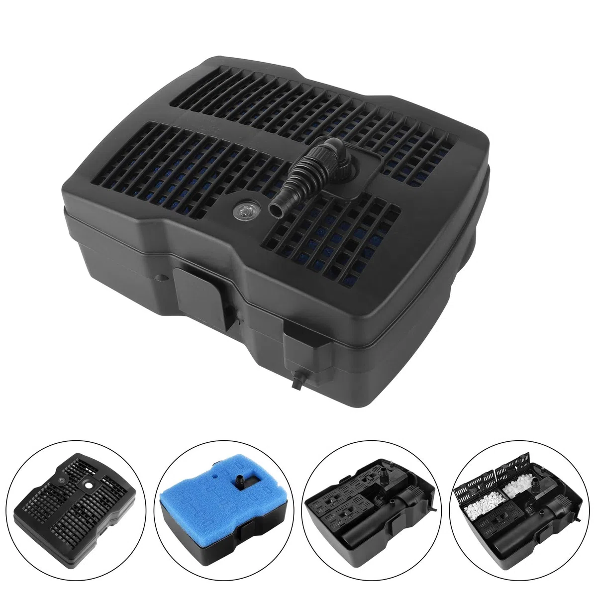 4 in 1 Teichpumpe Springbrunnenpumpe mit Filter UV-Klärer Wasserspielpumpe Bachlaufpumpe Stromkabel für Garten- und Springbrunnengestaltung（28W）
