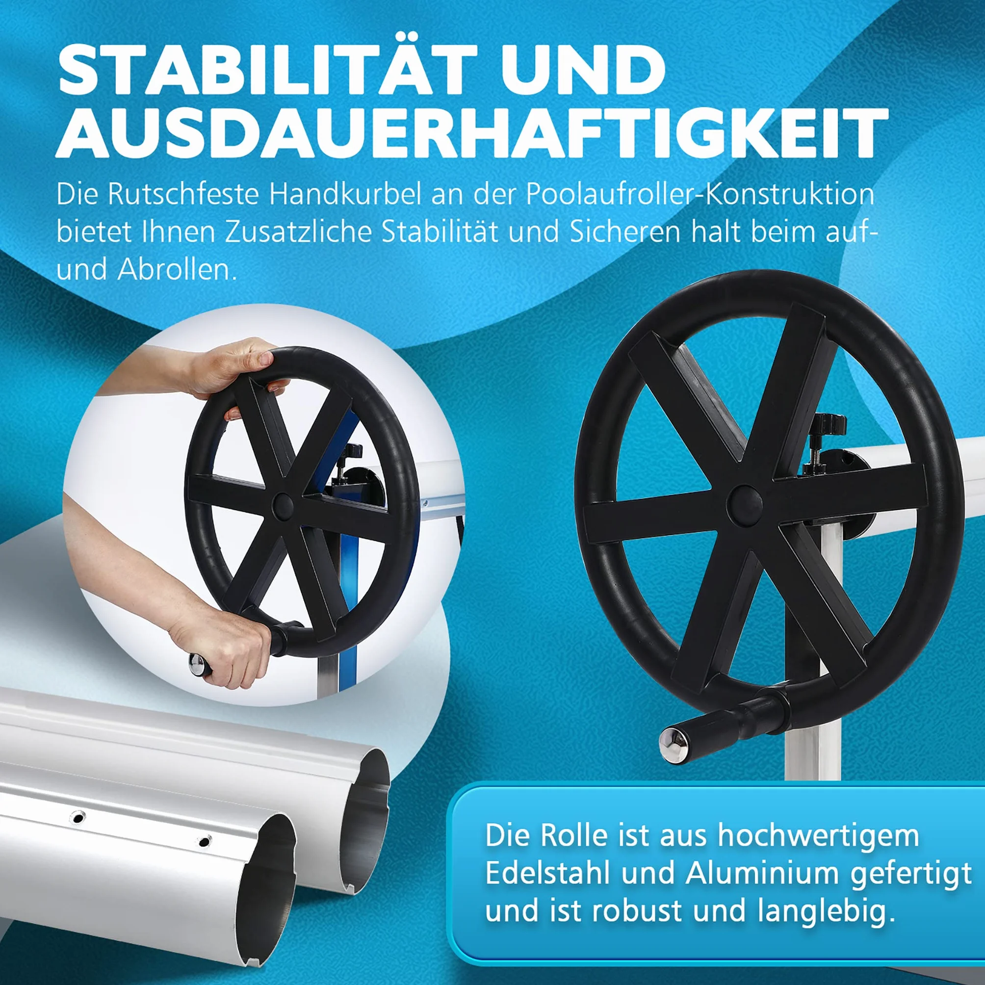 FIVMEN Pool Aufroller Poolabdeckung 3-5,7m Aufrollvorrichtung Mobiles für Plane, Premium Aufrollsystem inkl. Bänder Einstellbar Poolaufroller, Typ A