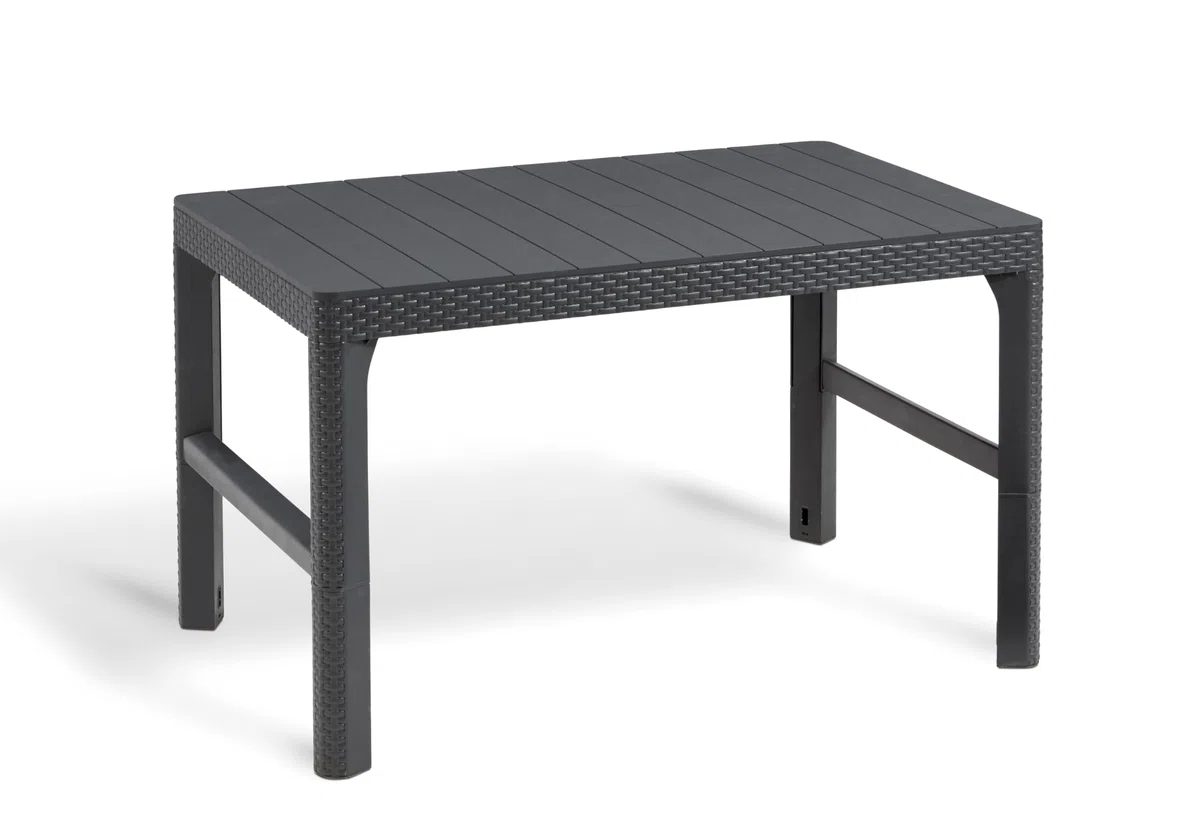 Allibert by Keter Gartentisch Lyon, graphit, höhenverstellbar, vom Lounge- zum Esstisch, Kunststoff, 116 x 71,5 x 66,5 cm, wetterfest Grijs