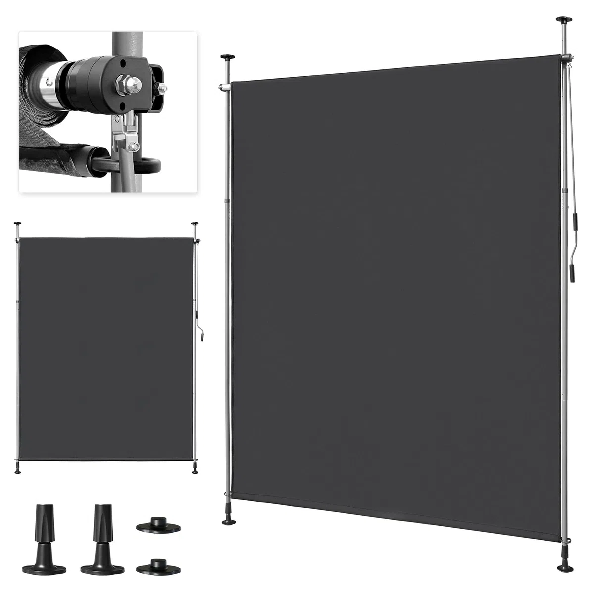 LEADZM Klemmmarkise Senkrechtmarkise 200x305 cm,Ausziehbar & Blickdicht, UV-Schutz 50+ & Wasserfest, Ohne Bohren mit Handkurbel für Garten, Terrasse, Balkon&Wohnzimmer,Anthrazit