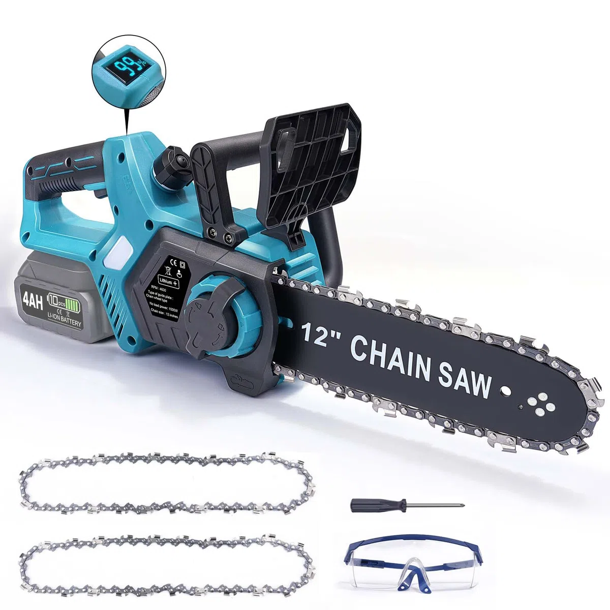 Akku Kettensäge 12 Zoll, Elektro Kettensäge kompatibel mit Makita 18V Akku | 1000W Bürstenloser Motor | Automatische Kettenschmierung | Werkzeuglose Kettenspannung | 30cm Schwertlänge (ohne Akku)