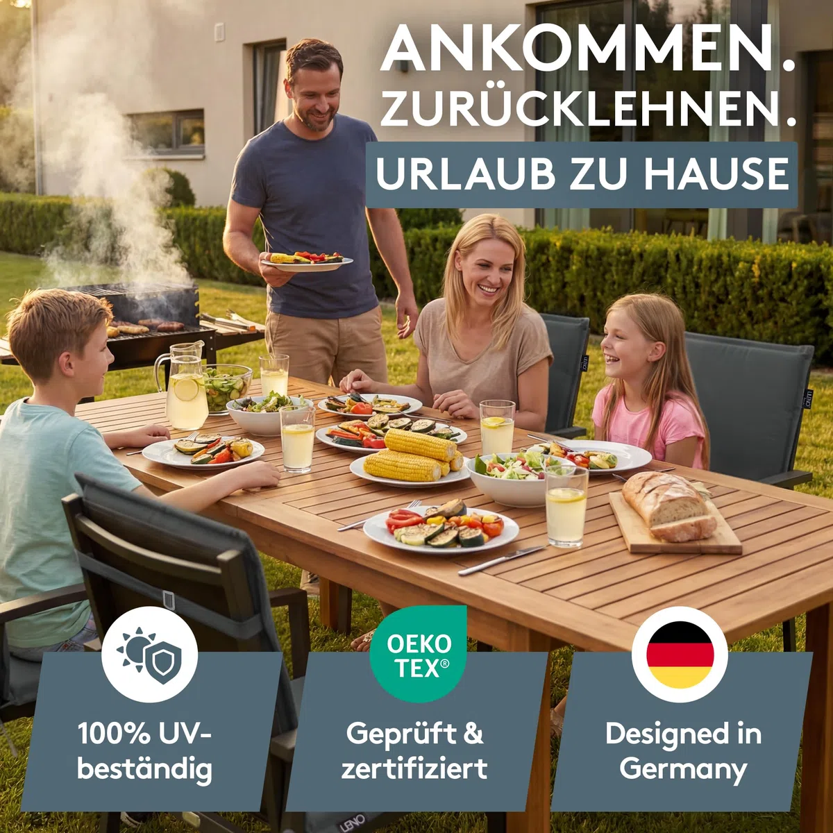 LILENO HOME Gartenstuhl Auflagen [4er Set - Niedriglehner] in Anthrazit - Bequeme Liegen als Sitzauflagen für Gartenmöbel - Stuhlkissen für Gartenstühle und Klappstühle MIA