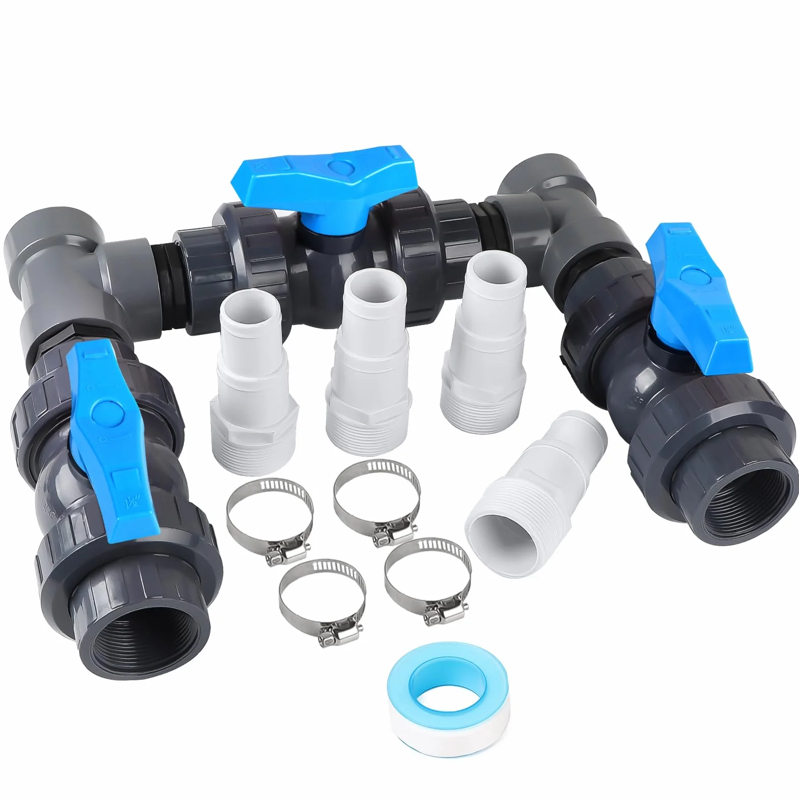 SWAWIS Pool Bypass Set 32/38mm Wärmepumpe Pool Bypass Poolheizung Wärmepumpe Solar Heizung PVC Rohr Kugelhahn DN50, Präzise Regulierung des Wasserdurchflusses