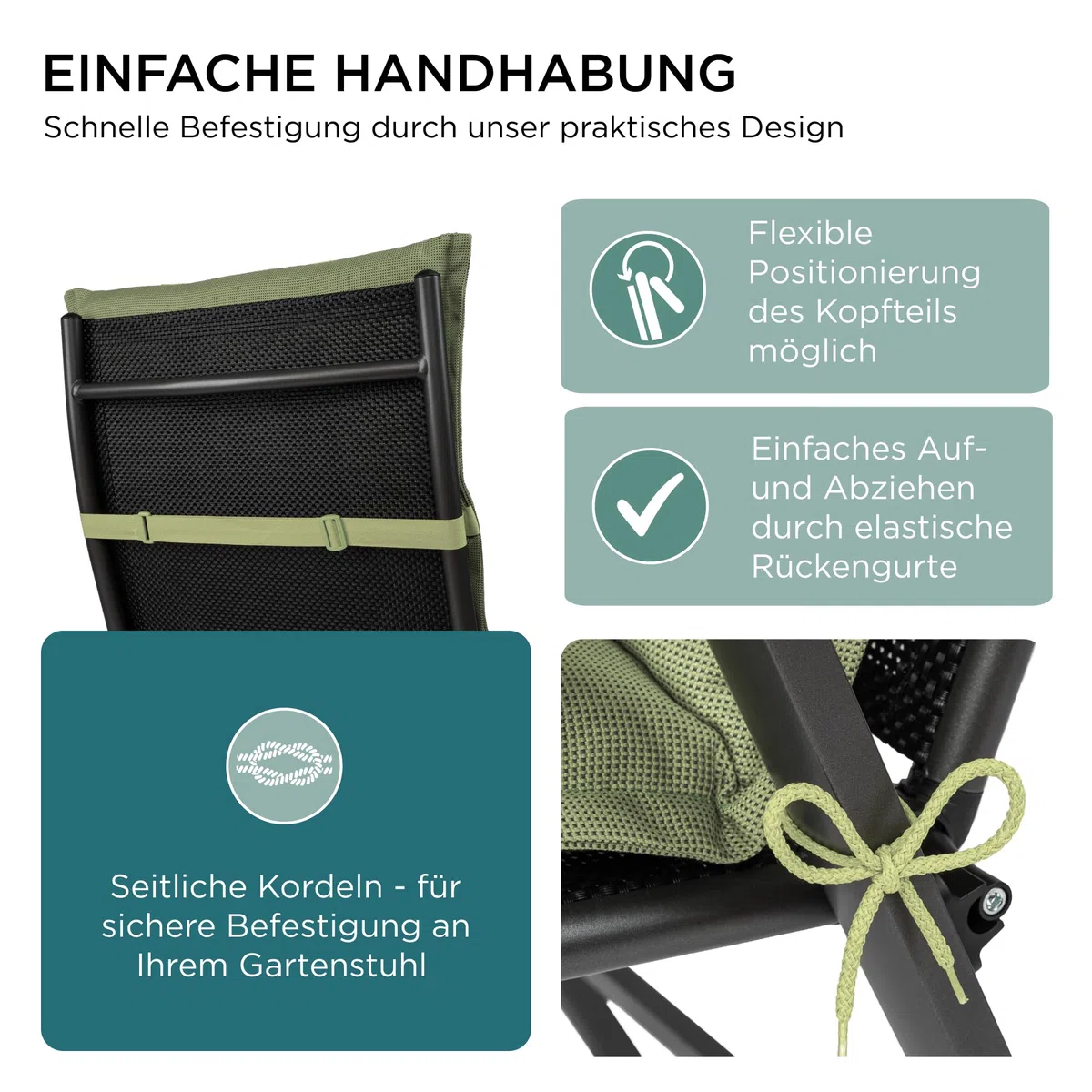 Gartenstuhlauflagen Hochlehner mit Kopfteil I Extra Dicke Sitzauflagen I Made in EU I Polsterauflagen für Hochlehner I Auflagen mit extra hoher Lichtechtheit I 2er Set I Grün