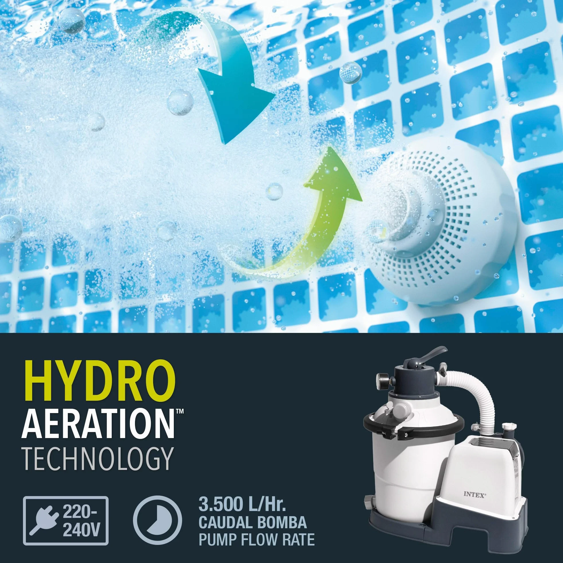 Intex 26642 – Sandfilterpumpe Krystal Clear mit RCD, Wasserdurchfluss 3500 l/h, Systemdurchfluss 2000 l/h, Kunststoff, Weiß
