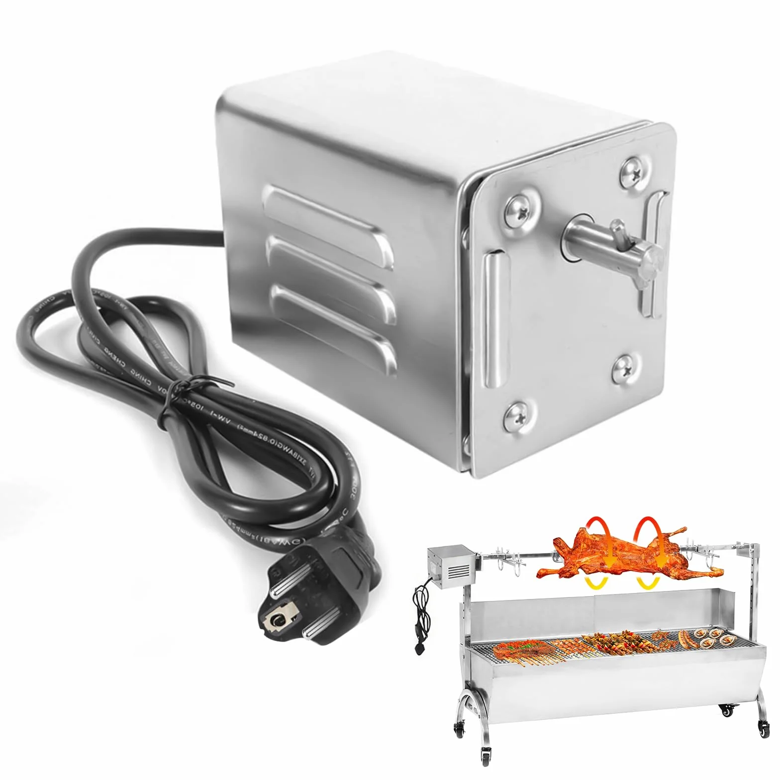 15W SP-S40 60KG/132LBS Edelstahl BBQ Grill Zubehör 2.7 RPM Bräter Elektromotor Ziegenschwein Huhn BBQ Spieß Rotisserie Roaster Grill