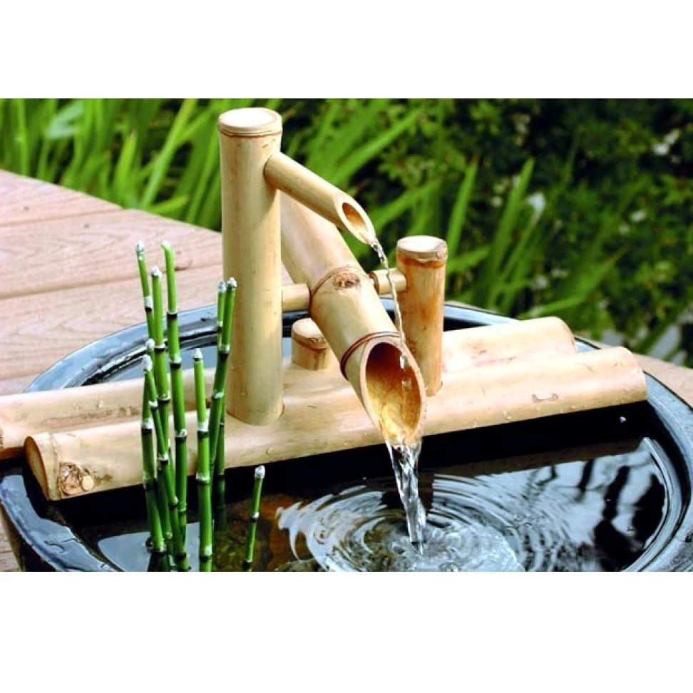Bambusbrunnen-Dekoration mit Pumpe, Outdoor-Wasserauslauf, Gartendekoration, japanischer Wasserfall-Funktion, 35 cm