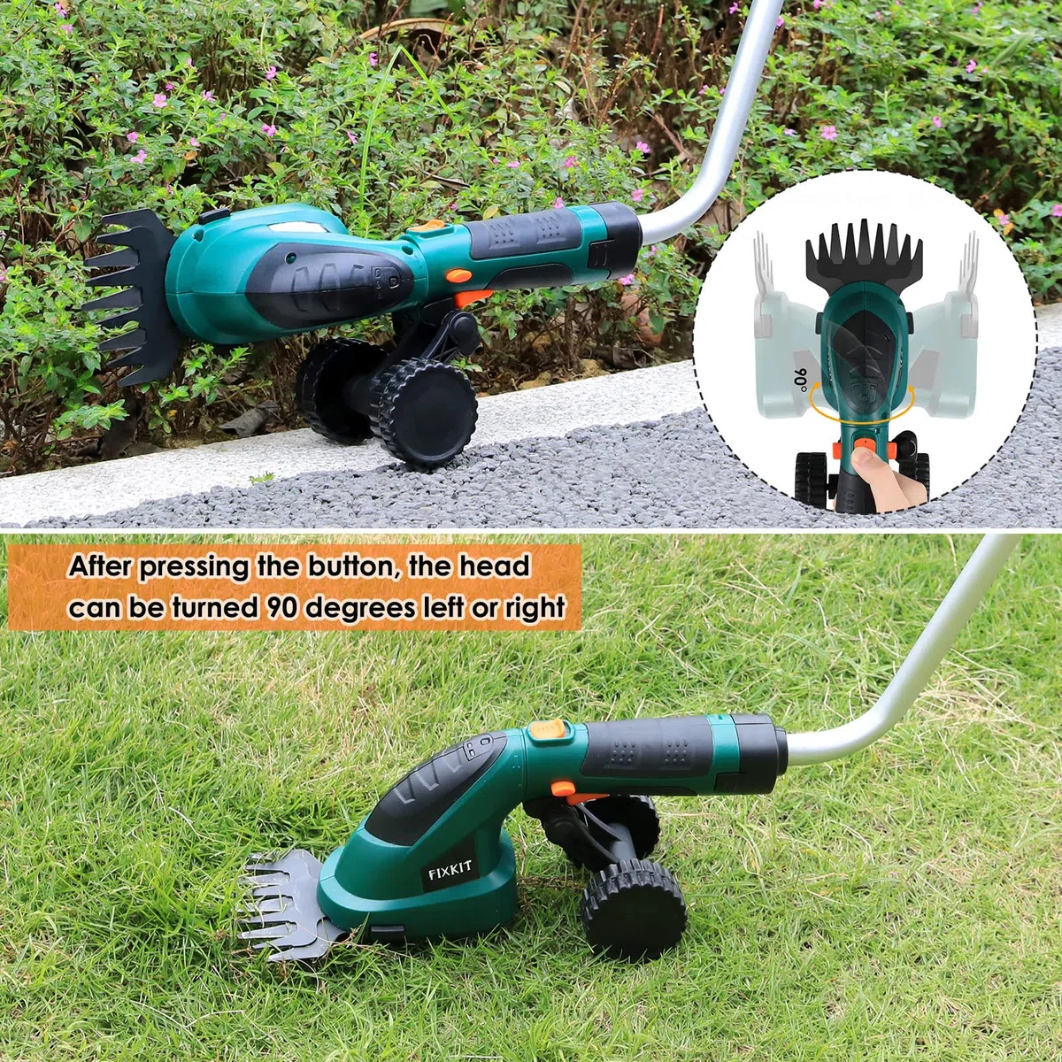 Akku-Grasschere 7,2V 2000mAh 2-in-1 Rasenschere Heckenschere mit Teleskopstiel Akku und Ladegerät Strauchtrimmer handliche Grasscheren mit 2 Verschiedene Messer