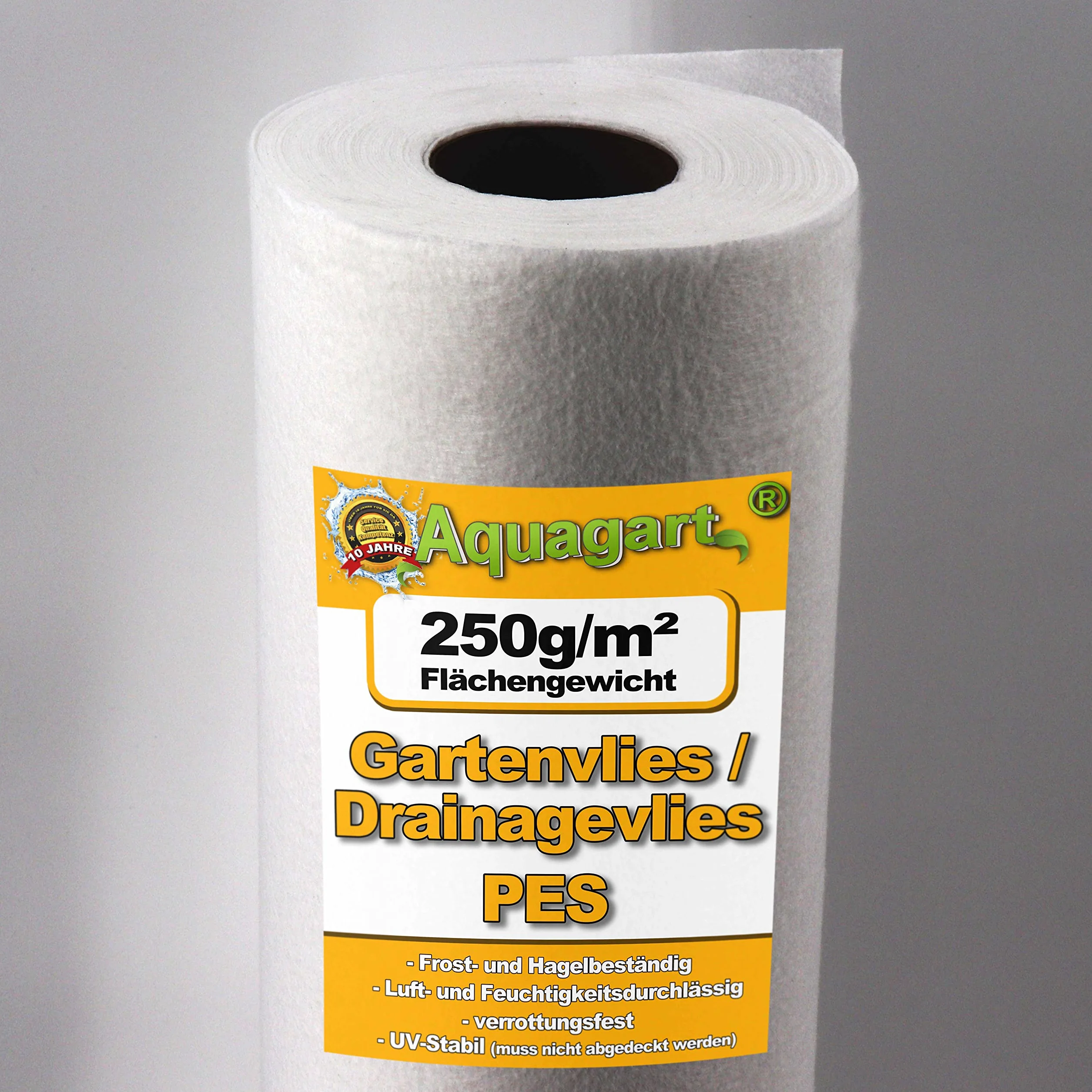 Aquagart 40m² Unkrautvlies weiß - 250g PES Drainagevlies I Bester Schutz vor Unkraut I Gartenvlies & Unkrautsperre I Wasserdurchlässige Unkrautfolie I Robuster Schutzvlies 1,6m breit