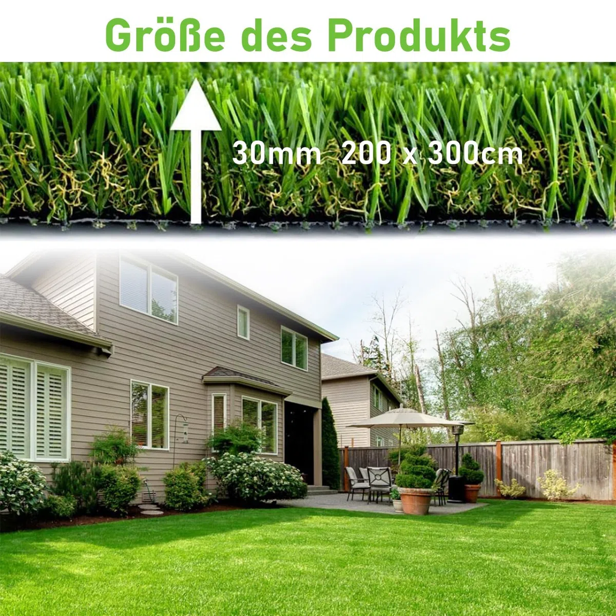bimiti Kunstrasenteppich 2x3m, Kunstrasen 30 mm Höhe, Rasenteppich Meterware Grasteppich Outdoor Teppich Wetterfest Rollrasen Grasmatte für Balkon, Terrasse, Garten, Grün